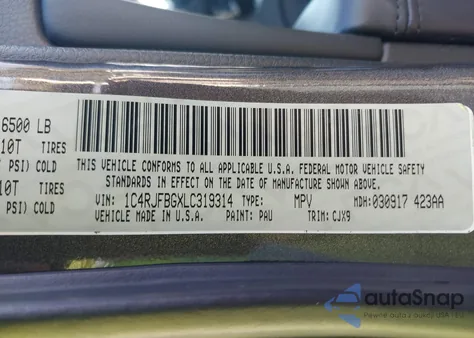 2020 Jeep Grand Cherokee Limited 4X4 z USA, uszkodzony, nr VIN 1C4RJFBGXLC319314